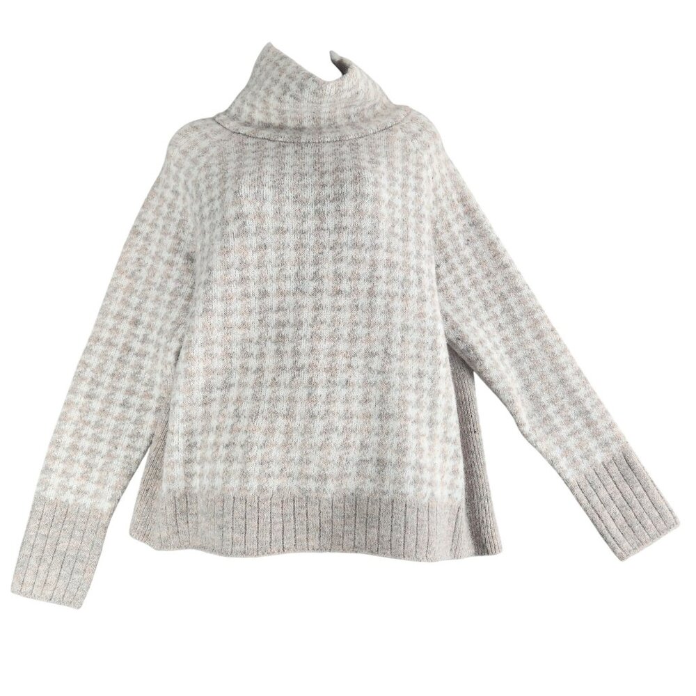RD Style Womens Houndstooth Turtleneck Sweater Large NWT Cream Beige Neutral